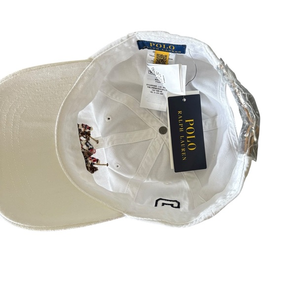 🆕 Polo Ralph Lauren White Triple Pony Hat Adjustable Brown Leather strap OS - Picture 5 of 6